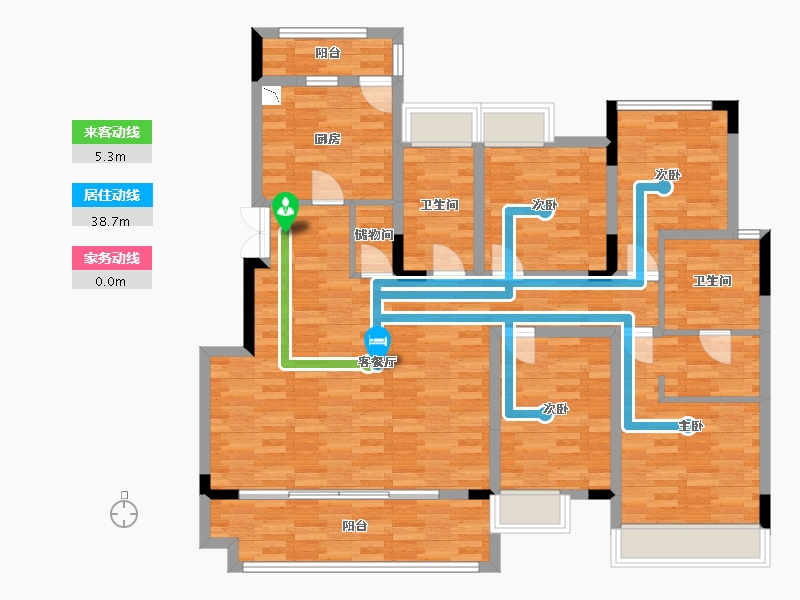 重庆-重庆市-鹏润鹿山台4期5号楼,7号楼套内132m²-124.49-户型库-动静线