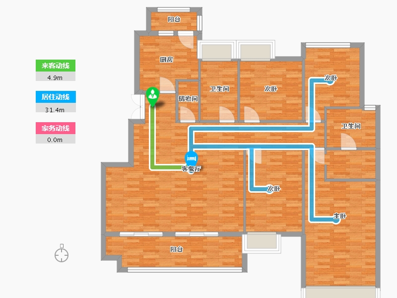 重庆-重庆市-鹏润鹿山台4期5号楼套内139m²-133.06-户型库-动静线