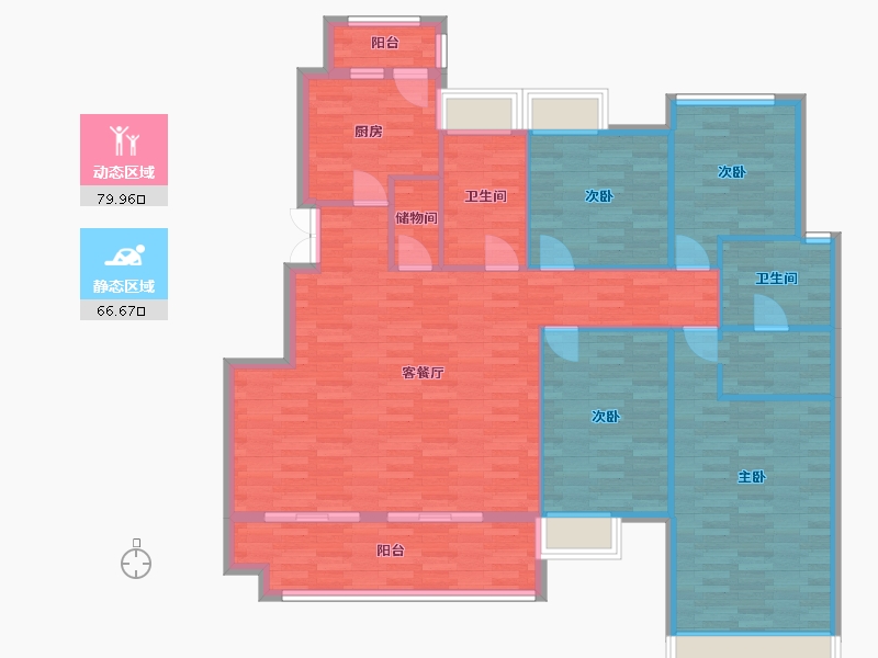 重庆-重庆市-鹏润鹿山台4期5号楼套内139m²-133.06-户型库-动静分区