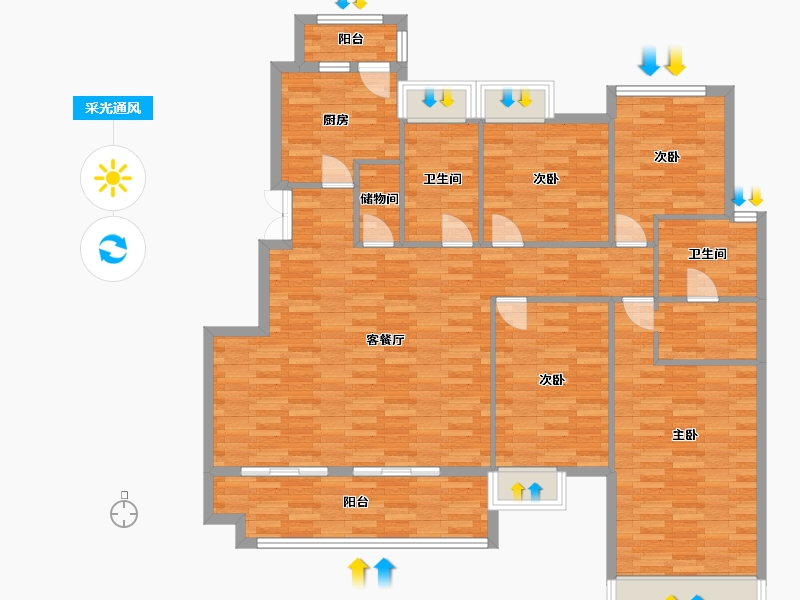 重庆-重庆市-鹏润鹿山台4期5号楼套内139m²-133.06-户型库-采光通风