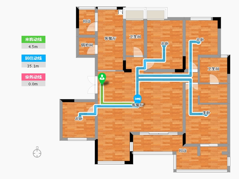 重庆-重庆市-鹏润鹿山台套内135m²-137.32-户型库-动静线