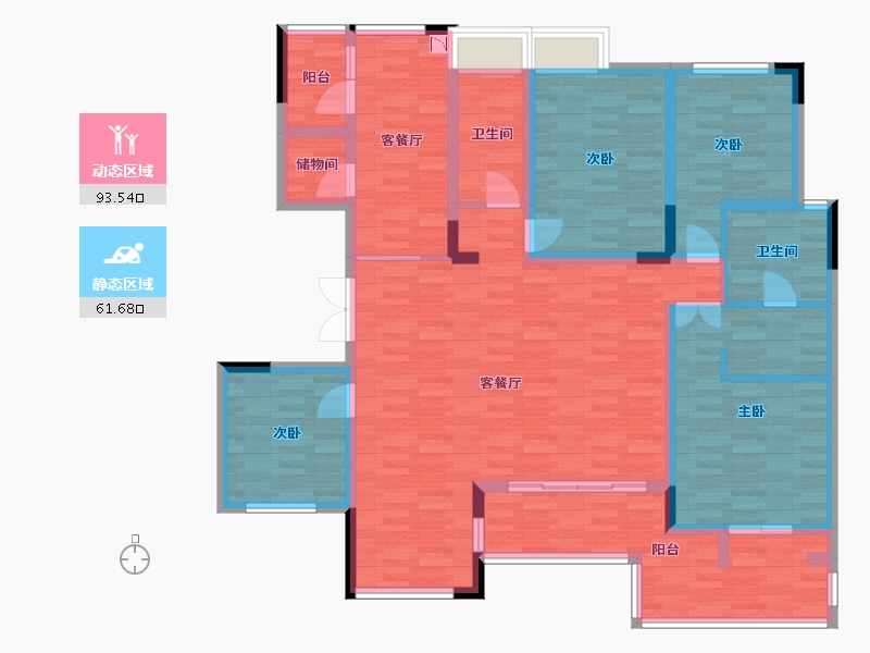 重庆-重庆市-鹏润鹿山台套内135m²-137.32-户型库-动静分区