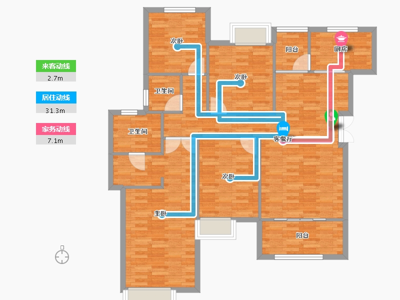 重庆-重庆市-鹏润鹿山台套内113m²-109.16-户型库-动静线