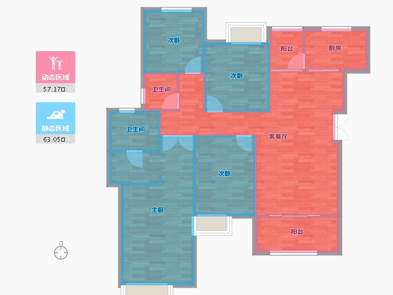 重庆-重庆市-鹏润鹿山台套内113m²-109.16-户型库-动静分区