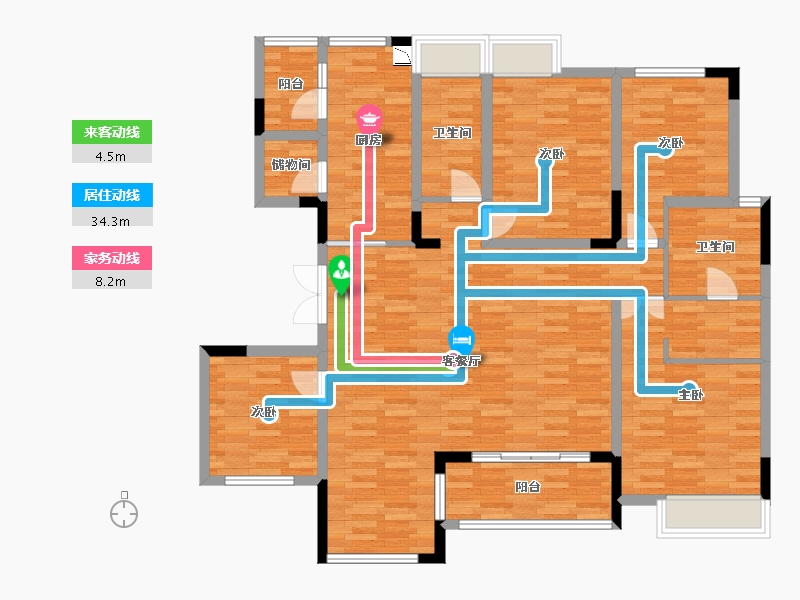 重庆-重庆市-鹏润鹿山台7号楼套内135m²-129.91-户型库-动静线