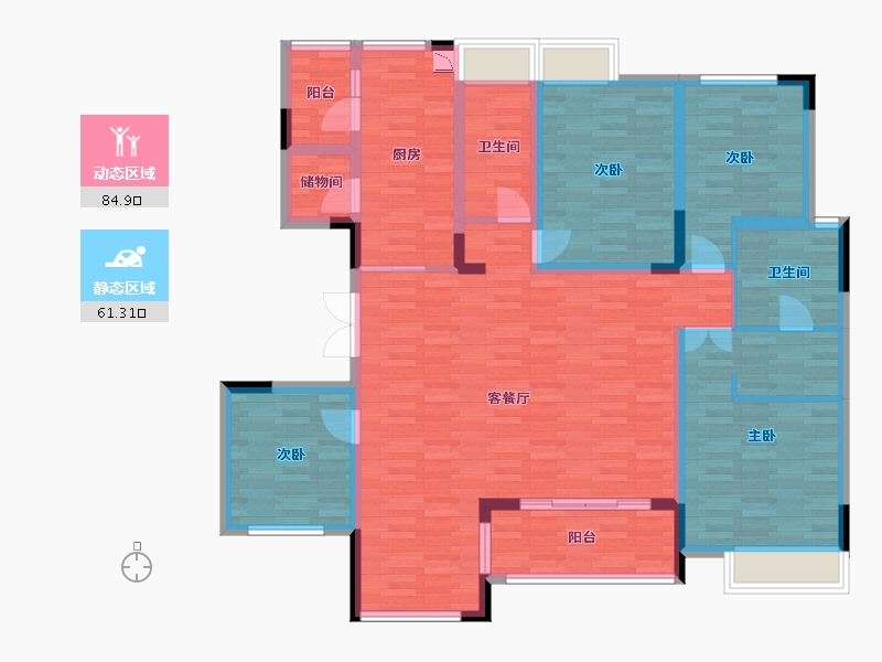 重庆-重庆市-鹏润鹿山台7号楼套内135m²-129.91-户型库-动静分区