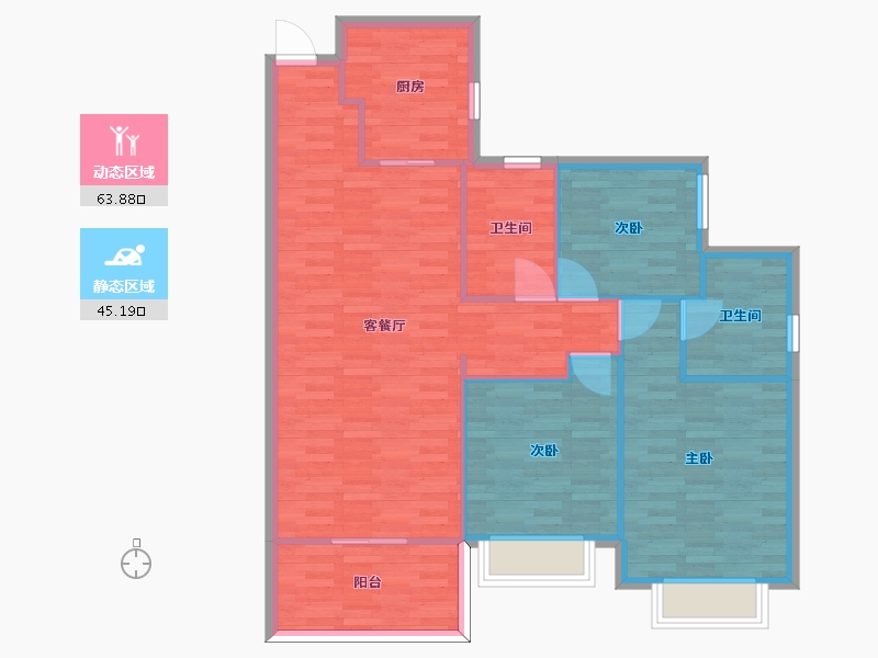 重庆-重庆市-恒大新城3号房高层7号楼套内0m2-99.44-户型库-动静分区