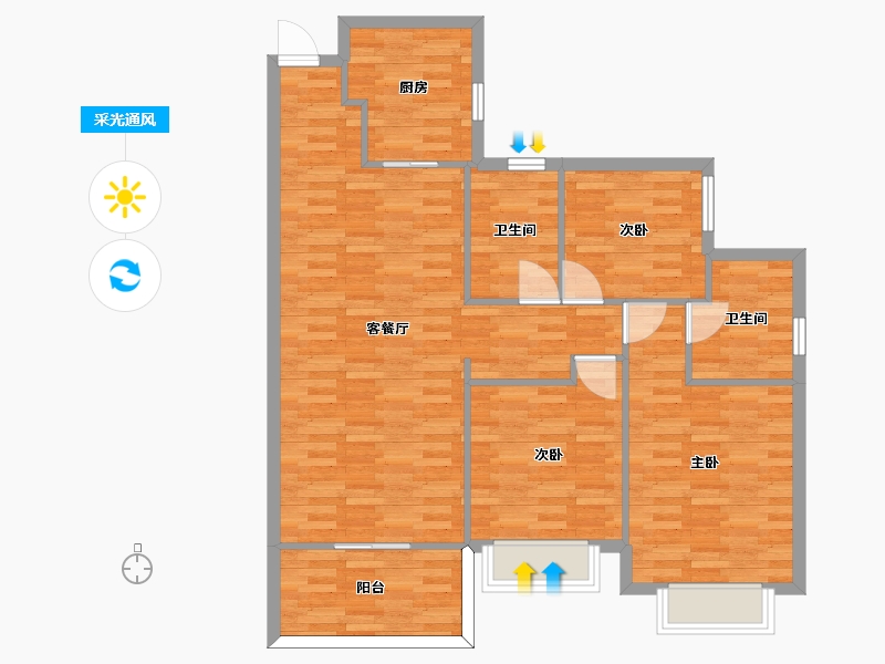 重庆-重庆市-恒大新城3号房高层7号楼套内0m2-99.44-户型库-采光通风