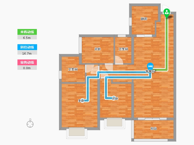 重庆-重庆市-恒大新城4号房高层7号楼套内0m2-96.73-户型库-动静线