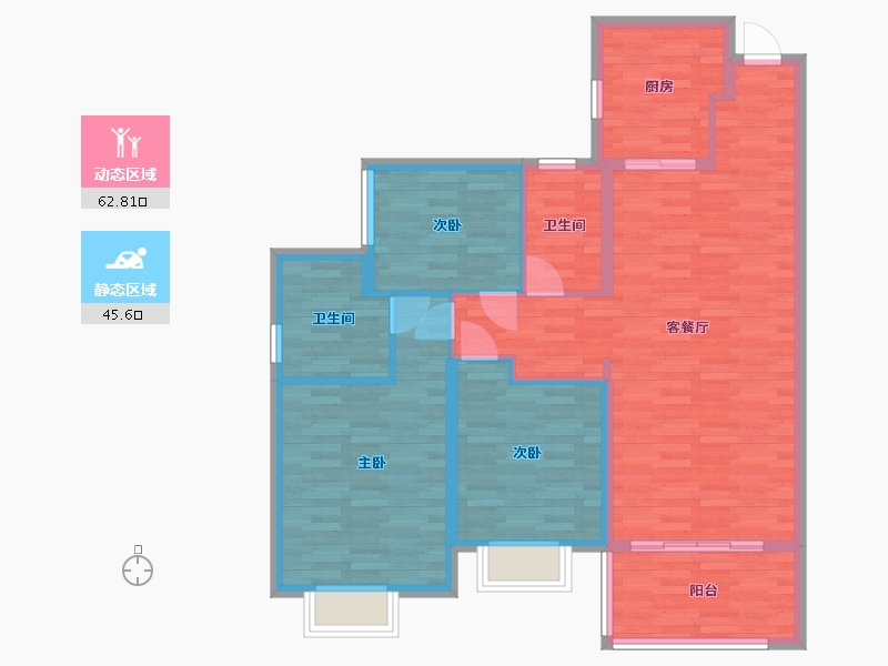 重庆-重庆市-恒大新城4号房高层7号楼套内0m2-96.73-户型库-动静分区