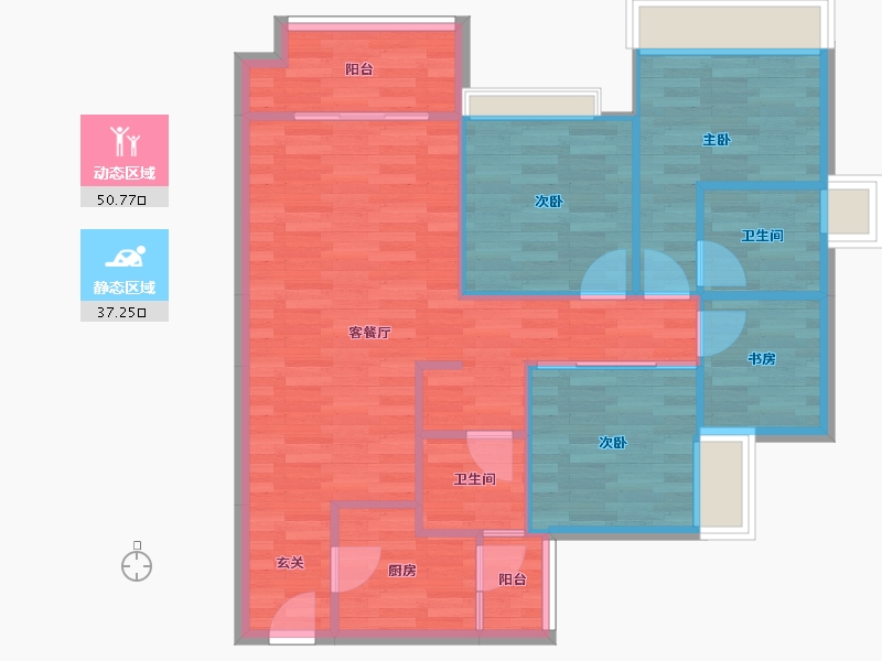 重庆-重庆市-象屿公园悦府2号楼,1号楼81m²-79.14-户型库-动静分区