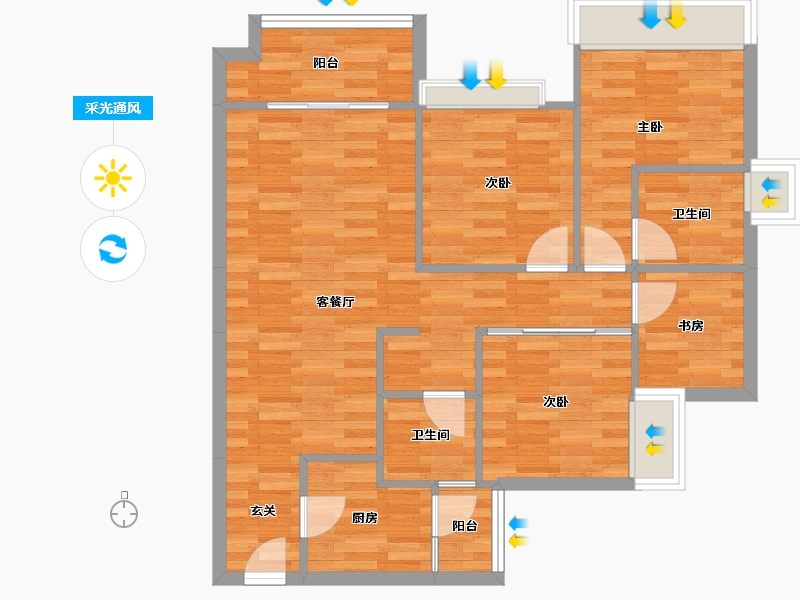 重庆-重庆市-象屿公园悦府2号楼,1号楼81m²-79.14-户型库-采光通风