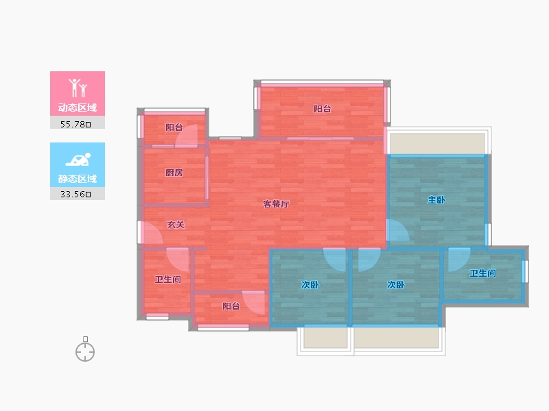 重庆-重庆市-象屿公园悦府2号楼,1号楼84m²-80.75-户型库-动静分区