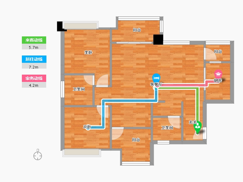 重庆-重庆市-象屿公园悦府2号楼,1号楼76m²-73.92-户型库-动静线