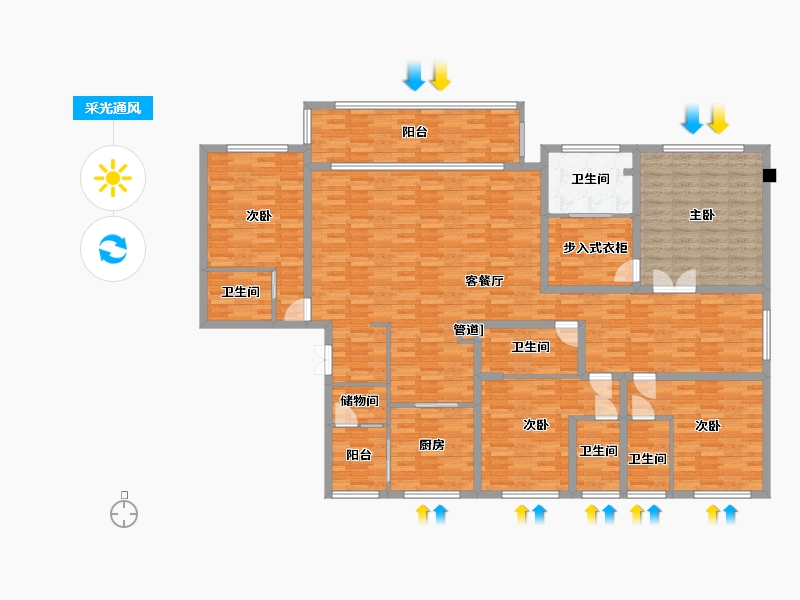 重庆-重庆市-金辉中央铭著B5号楼,A2栋套内198m²-198.92-户型库-采光通风