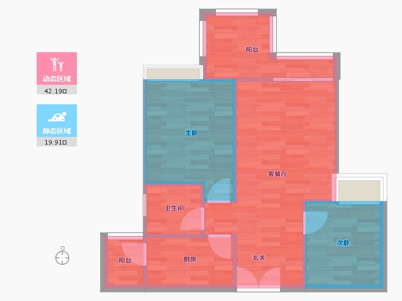 重庆-重庆市-华福581号楼,2号楼57m²-56.33-户型库-动静分区