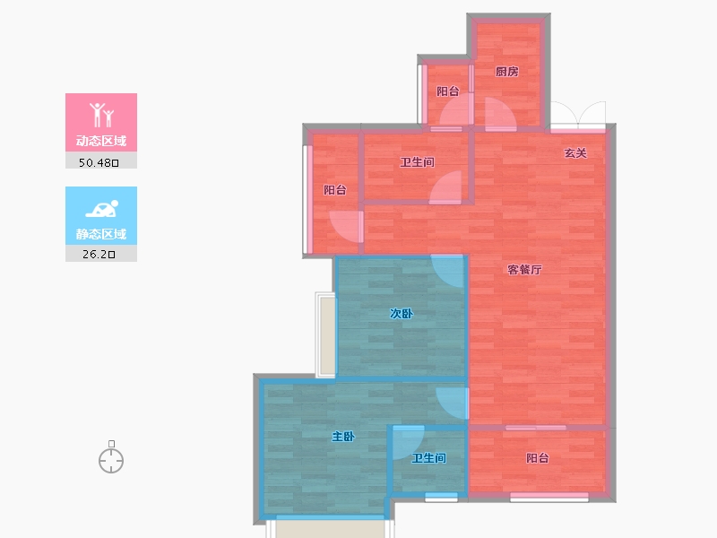 重庆-重庆市-华福582号楼70m²-69.21-户型库-动静分区