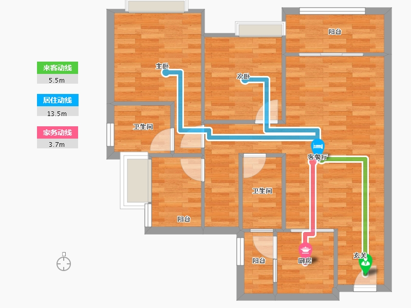 重庆-重庆市-华福581号楼,2号楼71m²-70.67-户型库-动静线