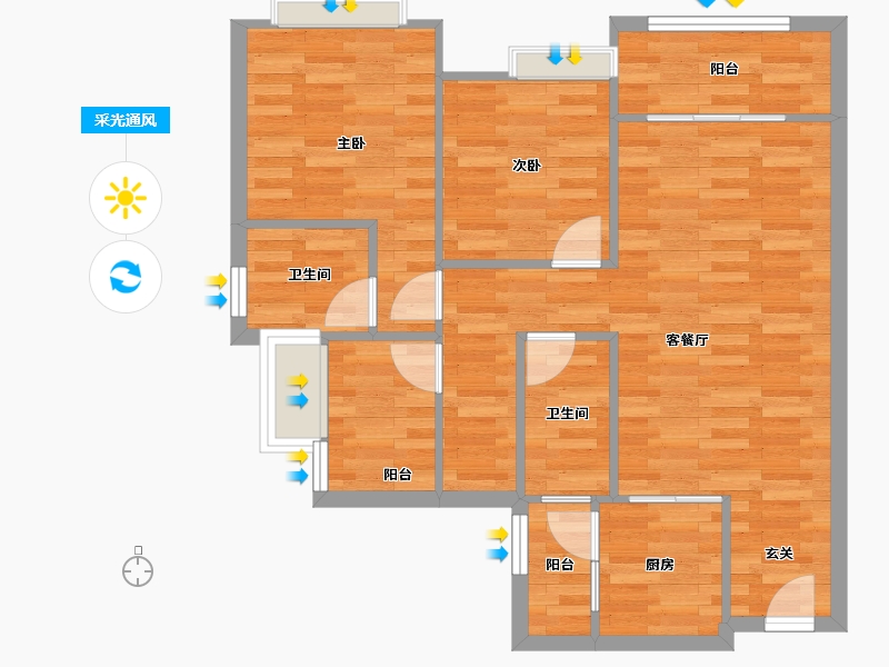 重庆-重庆市-华福581号楼,2号楼71m²-70.67-户型库-采光通风