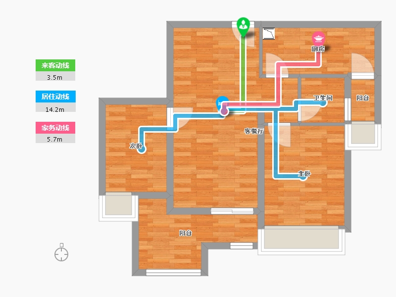 重庆-重庆市-桃源居国际花园5期2号楼套内62m²-62.00-户型库-动静线