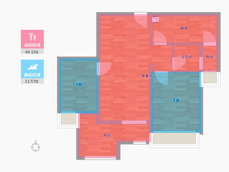 重庆-重庆市-桃源居国际花园5期2号楼套内62m²-62.00-户型库-动静分区