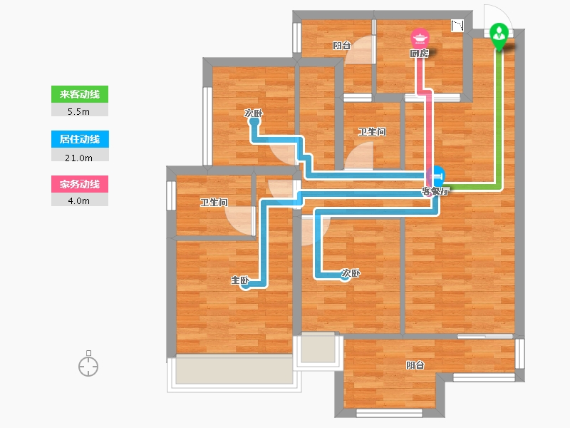 重庆-重庆市-桃源居国际花园5期2号楼套内77m²-77.00-户型库-动静线