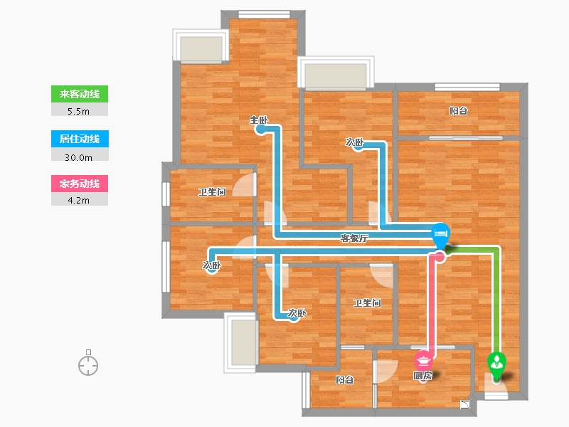 重庆-重庆市-桃源居国际花园5期3号楼,5期4号楼套内94m²-94.00-户型库-动静线