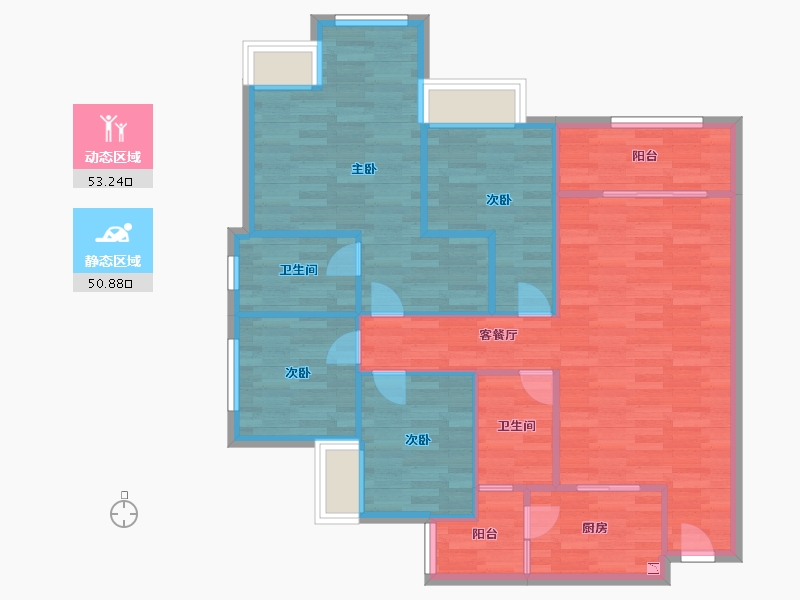 重庆-重庆市-桃源居国际花园5期3号楼,5期4号楼套内94m²-94.00-户型库-动静分区