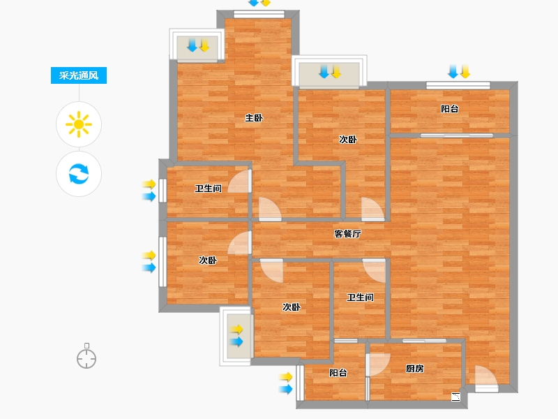 重庆-重庆市-桃源居国际花园5期3号楼,5期4号楼套内94m²-94.00-户型库-采光通风