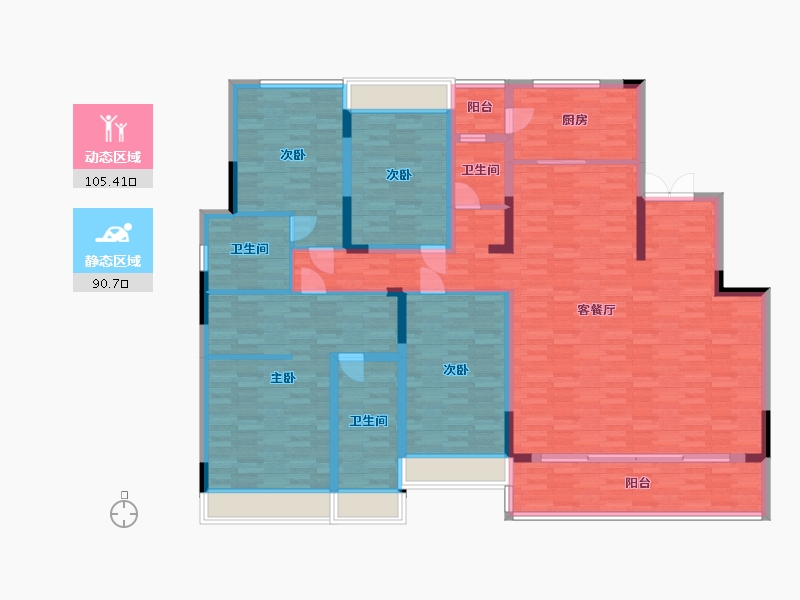 重庆-重庆市-融创碧桂园望江府B1号楼,H7号楼,H4号楼,H8号楼套内182m²-176.45-户型库-动静分区