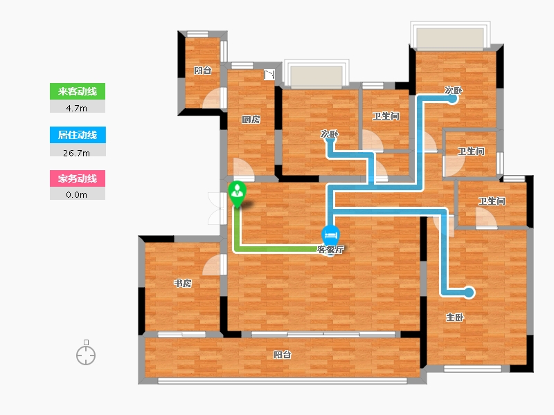 重庆-重庆市-融创碧桂园望江府Ｃ7号楼套内130m²-125.77-户型库-动静线