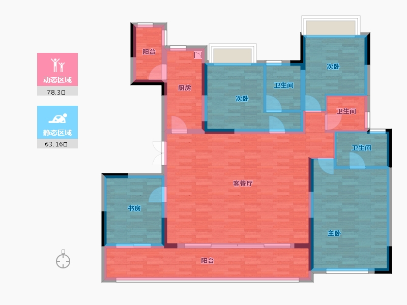 重庆-重庆市-融创碧桂园望江府Ｃ7号楼套内130m²-125.77-户型库-动静分区