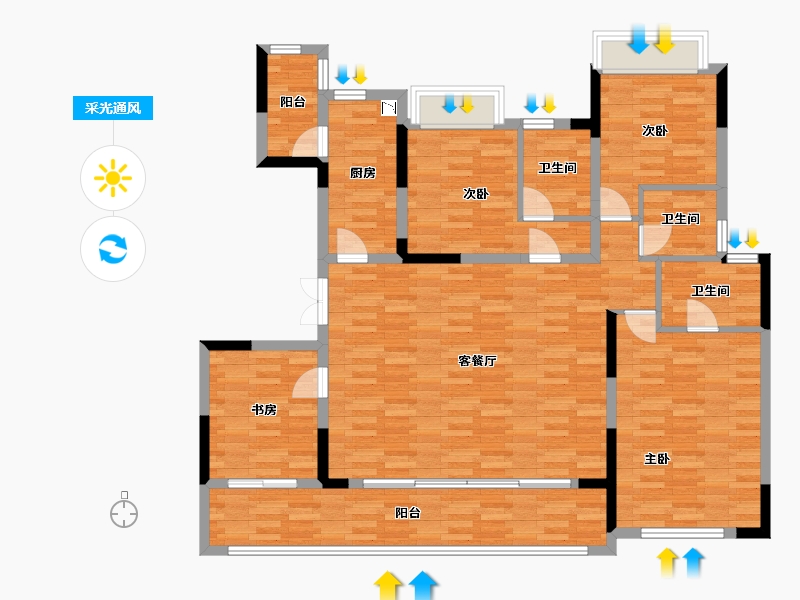 重庆-重庆市-融创碧桂园望江府Ｃ7号楼套内130m²-125.77-户型库-采光通风