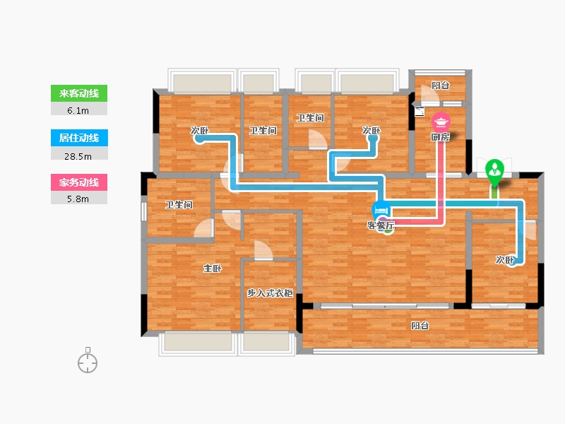 重庆-重庆市-融创碧桂园望江府H9号楼套内154m²-146.62-户型库-动静线