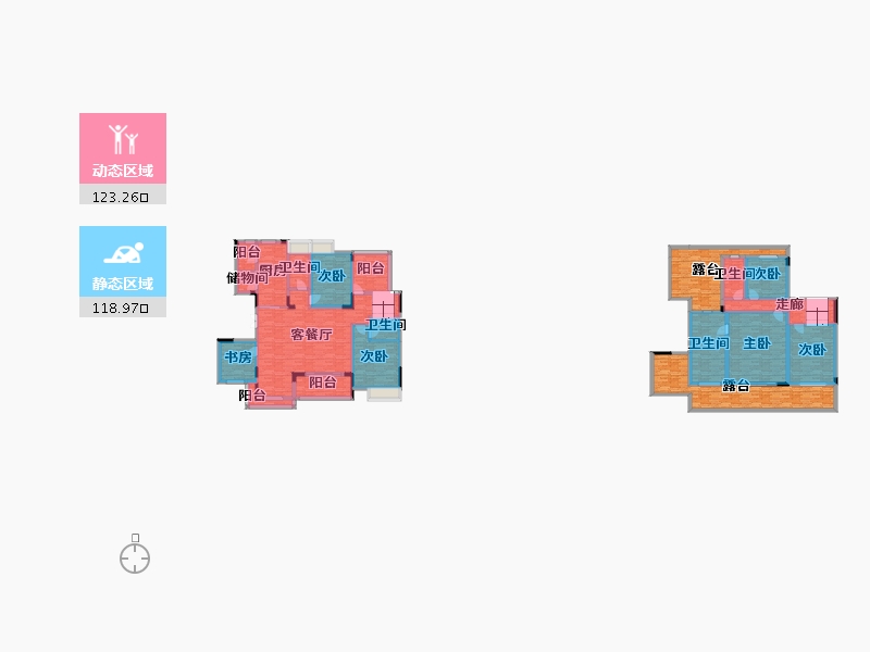 重庆-重庆市-鹏润鹿山台套内179m²-264.98-户型库-动静分区