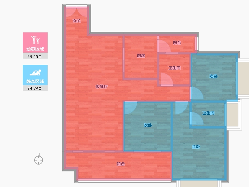 重庆-重庆市-云鼎栖山1号院1号楼86m²-84.99-户型库-动静分区