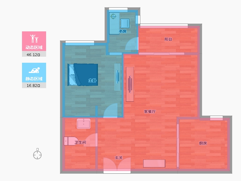 重庆-重庆市-中铁任之健康城高层2号楼69.9m²-57.49-户型库-动静分区