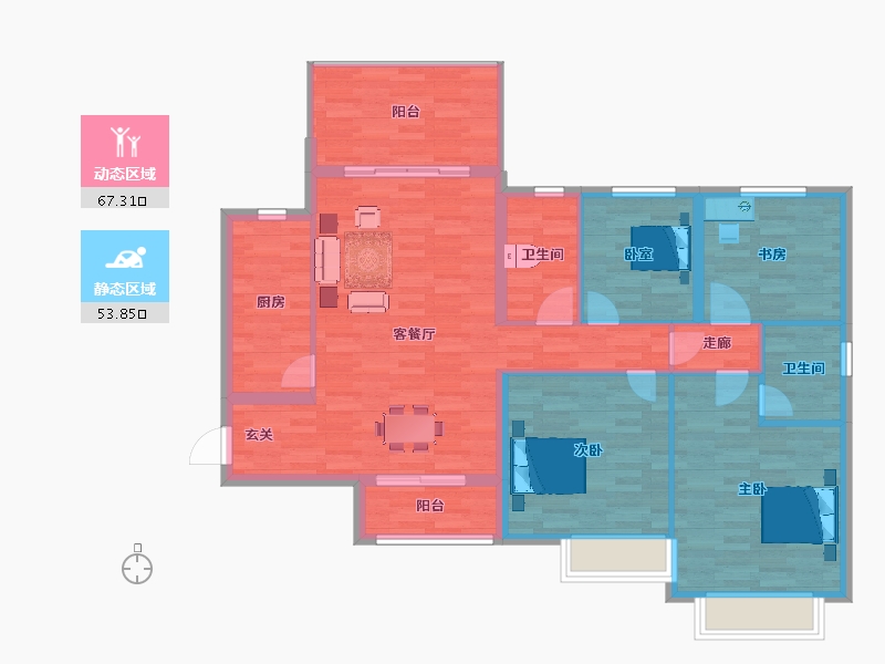 重庆-重庆市-恒大绿岛新城F组团高层15,16,14。141.71㎡-109.13-户型库-动静分区