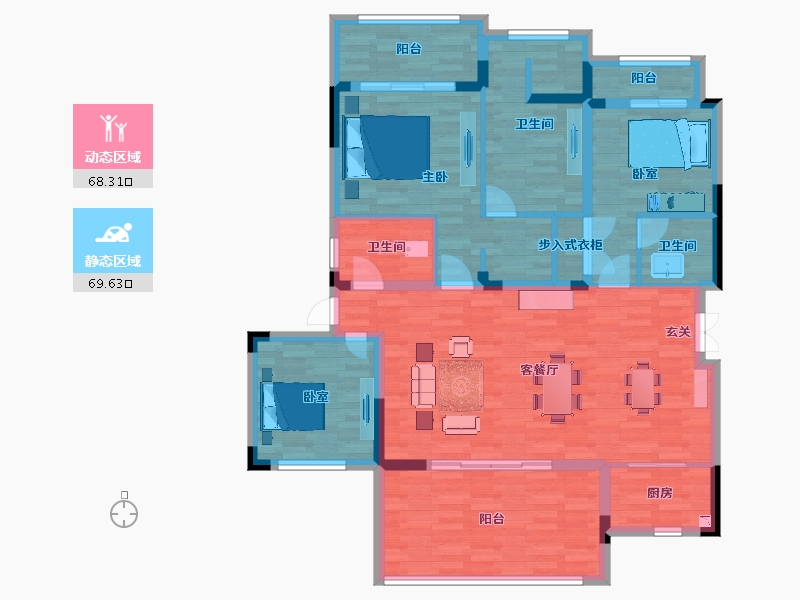 重庆-重庆市-中铁任之健康城141.65m²-123.24-户型库-动静分区