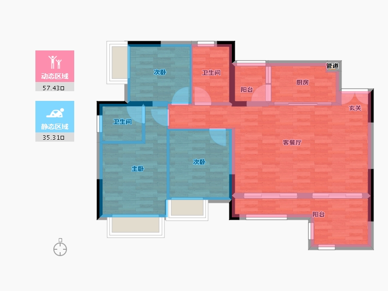 重庆-重庆市-华福581号楼,2号楼86m²-81.98-户型库-动静分区