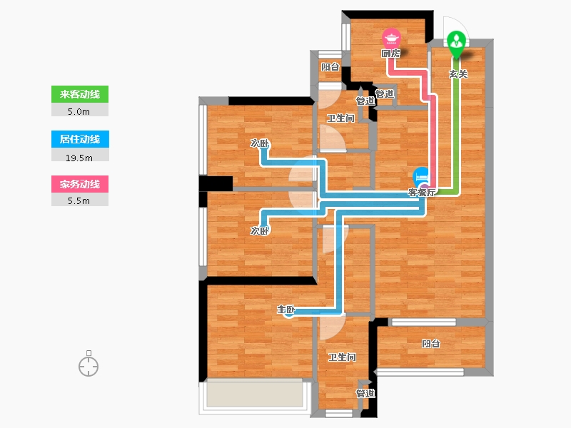 重庆-重庆市-万科彩云湖1号楼,7号楼,8号楼,9号楼98m²-74.38-户型库-动静线