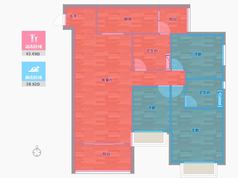 重庆-重庆市-恒大绿岛新城20号楼120.60m²-92.27-户型库-动静分区