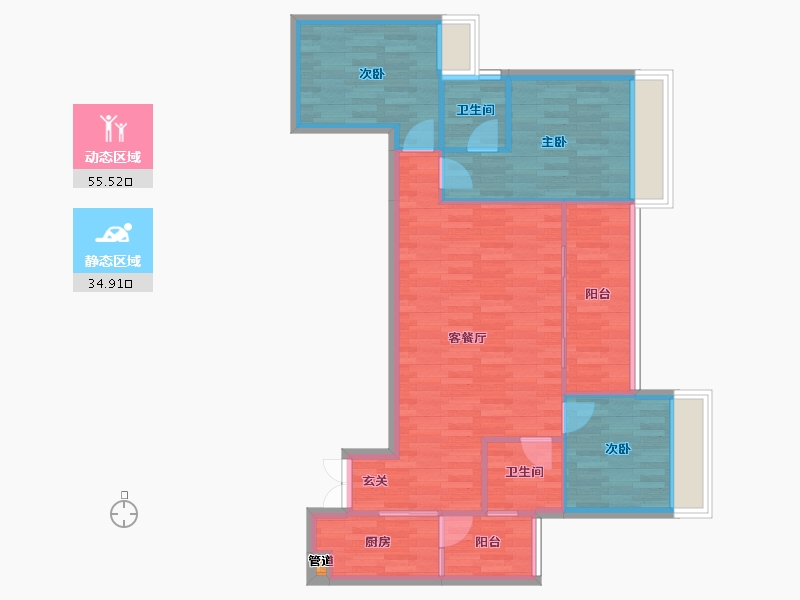 重庆-重庆市-云鼎栖山1号院1号楼83m²-81.62-户型库-动静分区