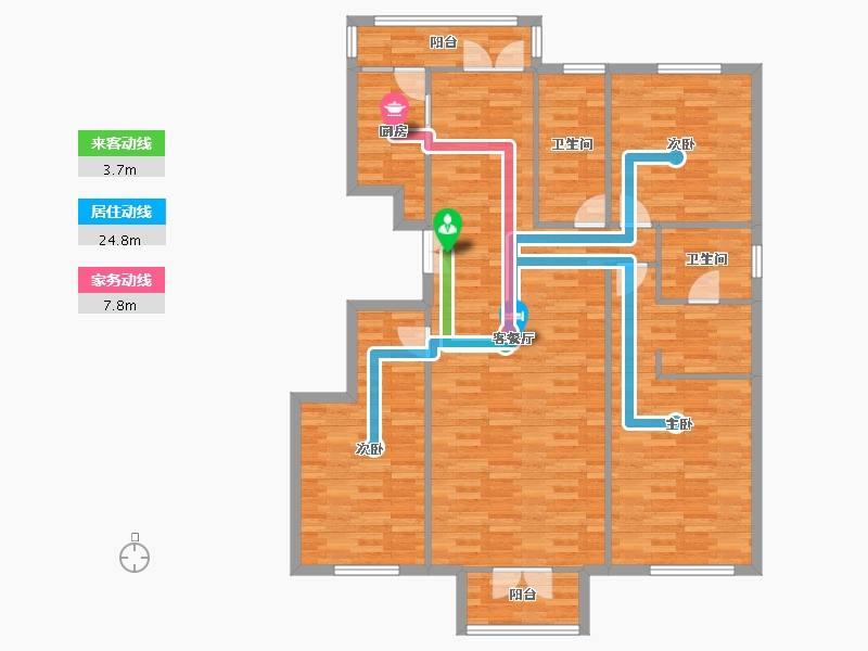 北京-北京市-恒华湖公馆6号楼,7号楼,19号楼建面140m²-126.46-户型库-动静线