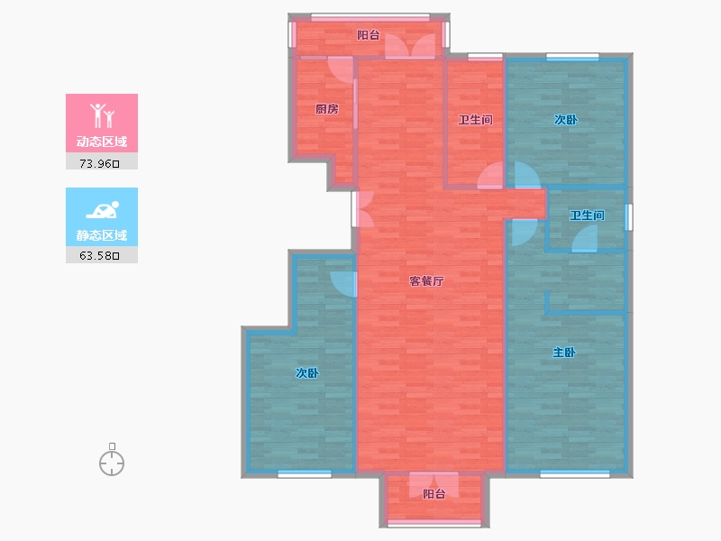 北京-北京市-恒华湖公馆6号楼,7号楼,19号楼建面140m²-126.46-户型库-动静分区