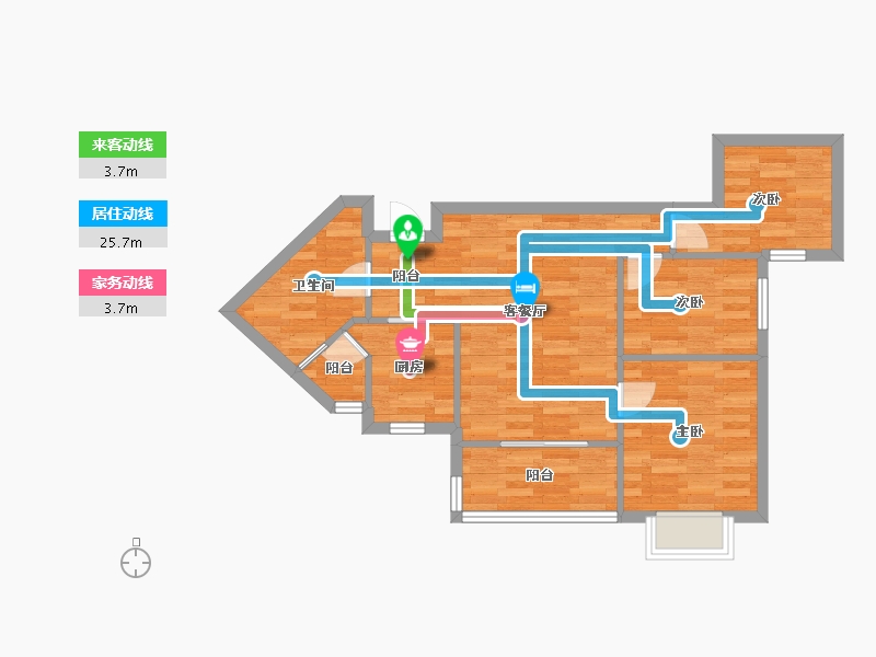 重庆-重庆市-恒大林溪郡2号楼,4号楼70m²-64.35-户型库-动静线