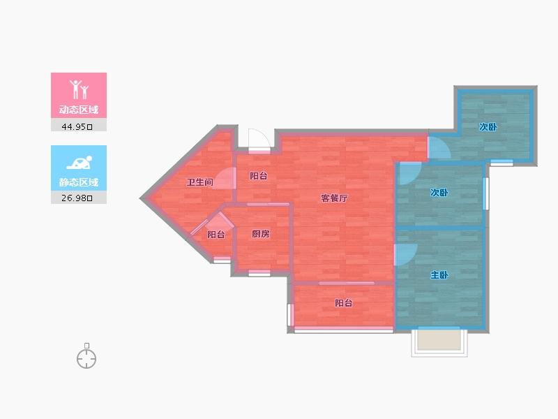 重庆-重庆市-恒大林溪郡2号楼,4号楼70m²-64.35-户型库-动静分区