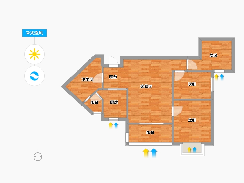 重庆-重庆市-恒大林溪郡2号楼,4号楼70m²-64.35-户型库-采光通风