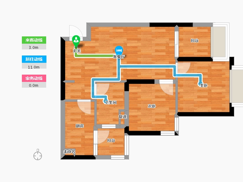 重庆-重庆市-恒大林溪郡3/6B户型70m²-52.24-户型库-动静线