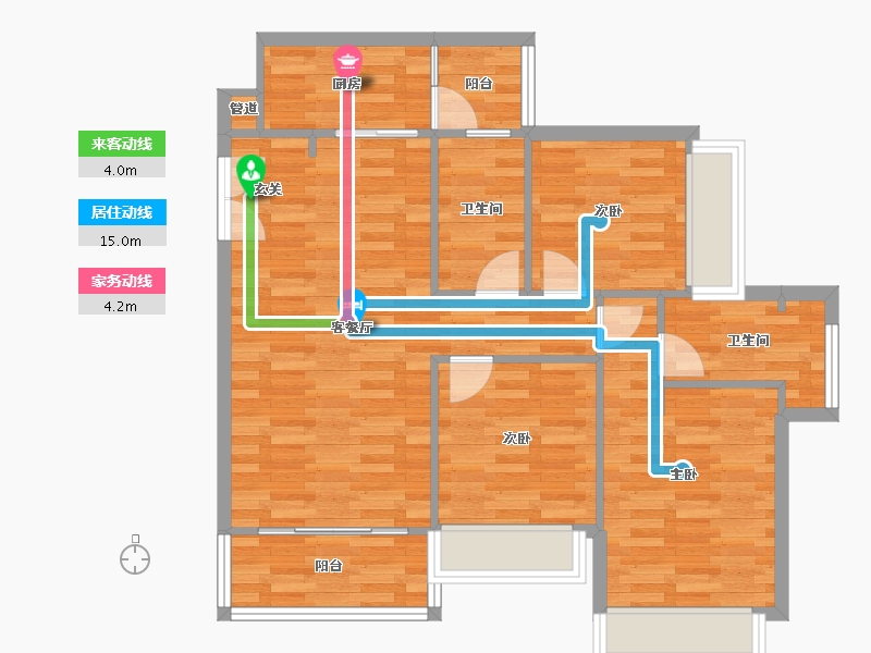 重庆-重庆市-蝴蝶里1号楼85m²-80.61-户型库-动静线